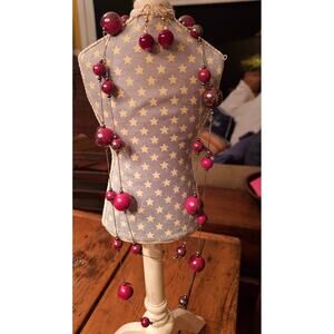 Vintage 24" Burgundy Beaded 24" Necklace and Earrings